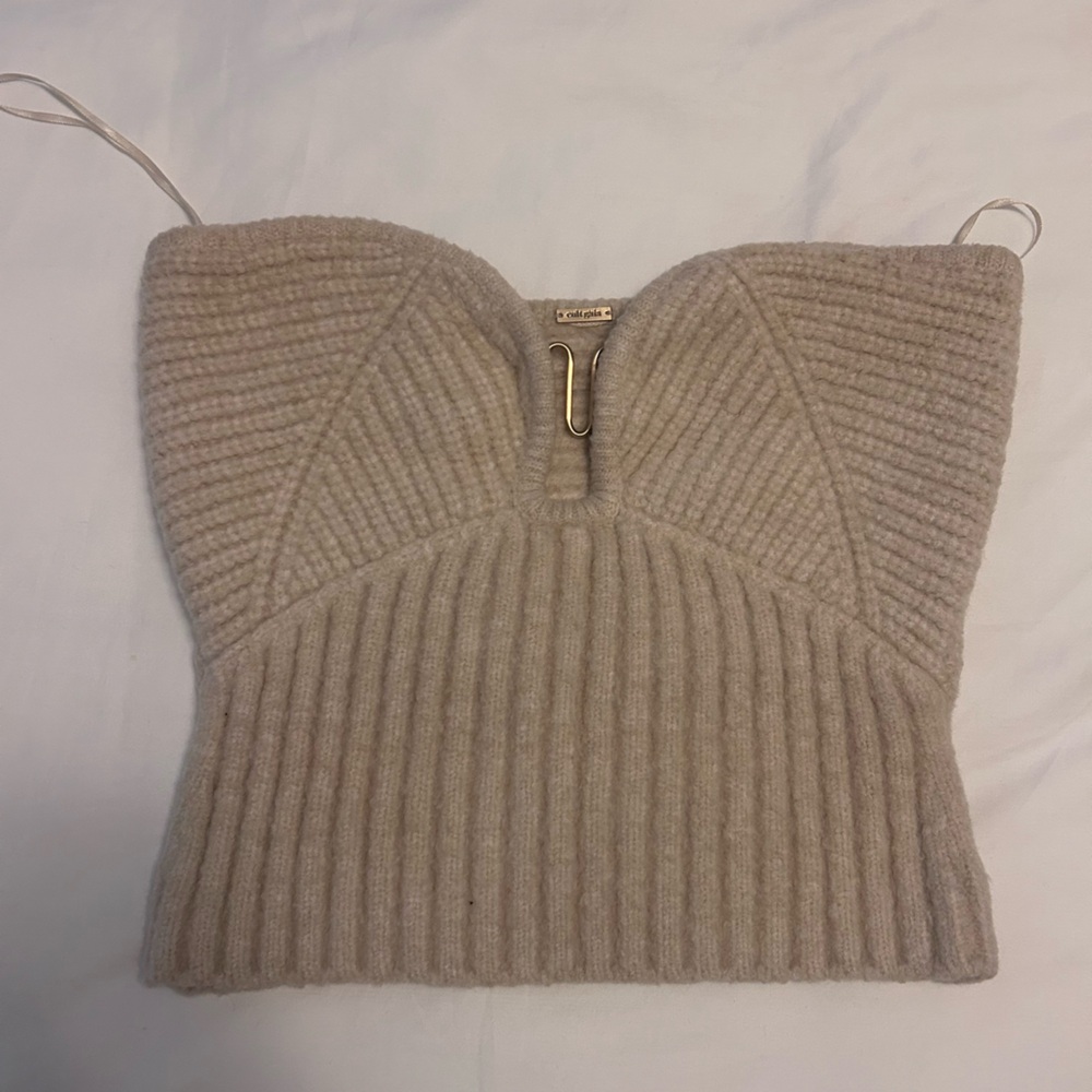Cult Gaia Beige Ribbed Knit Sweater